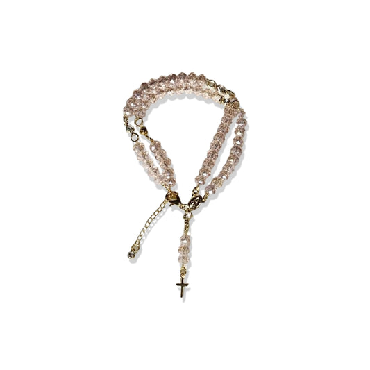 TERÇO PULSEIRA CRISTAL ROSA TRANSPARENTE (3 UNIDADES)