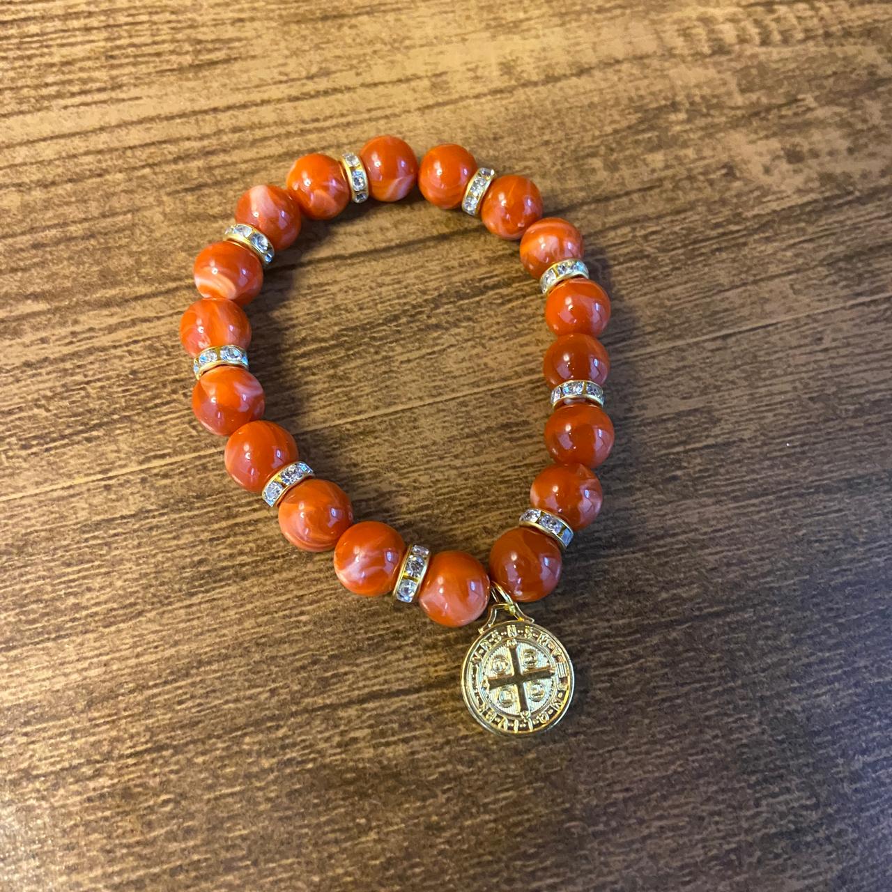 PULSEIRA PÉROLA MEDALHA DE SÃO BENTO 10MM MOD-6 (03 UNIDADES)