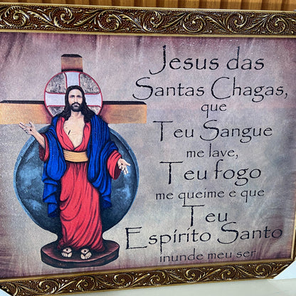 QUADRO COM MOLDURA RESINADO SANTAS CHAGAS DE JESUS 35CMX44CM (1 UNIDADE)