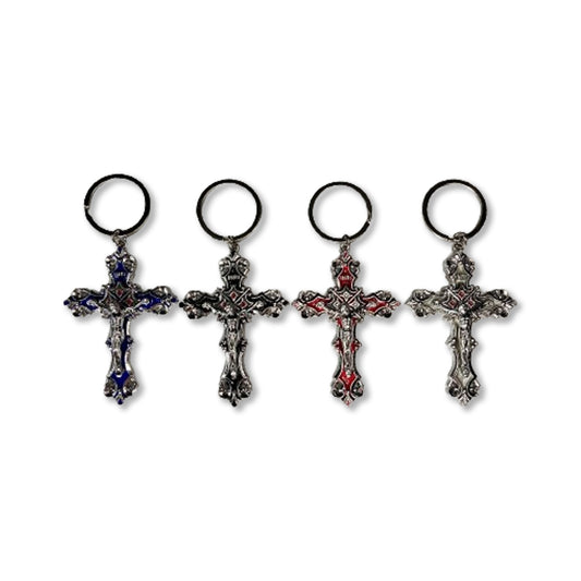 CHAVEIRO PRATEADO CRUCIFIXO CORES SORTIDAS (6 UNIDADES)