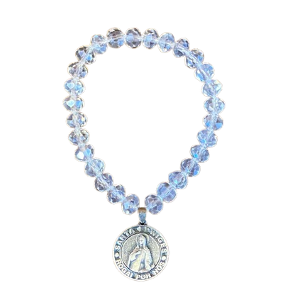 PULSEIRA CRISTAL COM MEDALHA PRATEADA SANTA EDWIGES (01 UNIDADE)