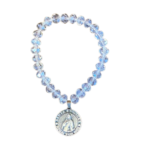 PULSEIRA CRISTAL COM MEDALHA PRATEADA SANTA EDWIGES (01 UNIDADE)
