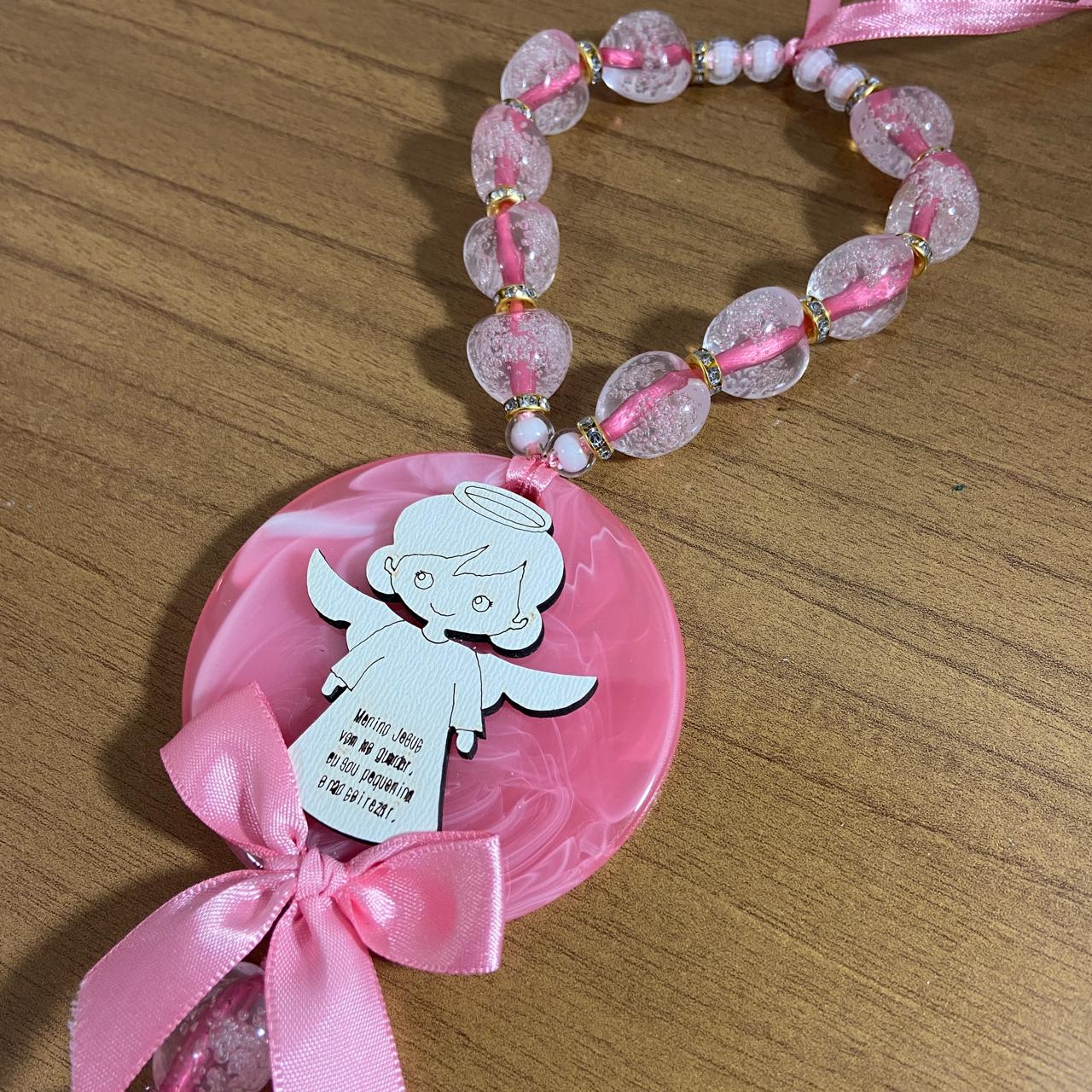 DEZENA CONTAS DE RESINA  MEDALHÃO ANJINHO ROSA 15MM (1 UNIDADE)