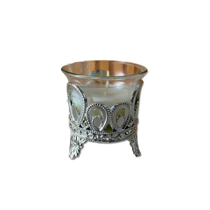 VELA DECORATIVA NO VIDRO COM SUPORTE DETALHADO 06CM (1 UNIDADE)