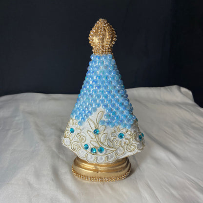IMAGEM DE GESSO NOSSA SENHORA APARECIDA PÉROLA COM STRASS MOD03 23CM (1 UNIDADE)
