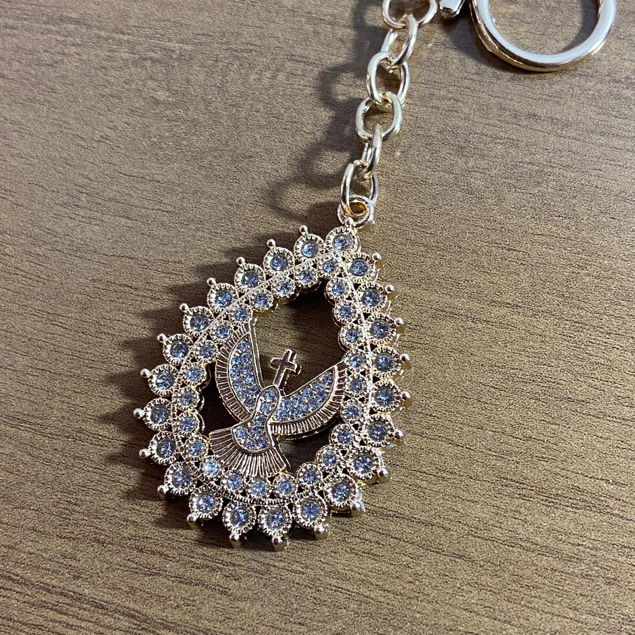 CHAVEIRO LUXO DIVINO ESPÍRITO SANTO GOTA COM STRASS  (6 UNIDADES)