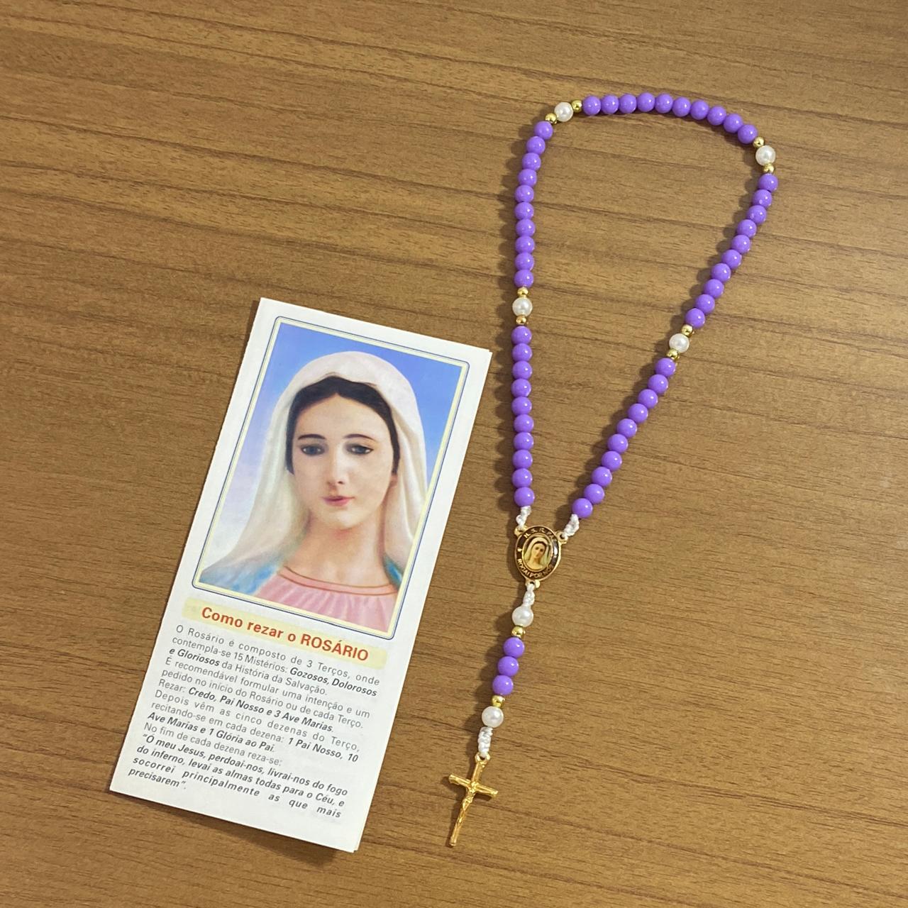 TERÇO PÉROLA ROXA  NOSSA SENHORA RAINHA DA PAZ 6MM (1 UNIDADE)
