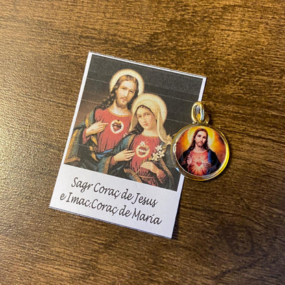 MEDALHA DUPLA FACE SAGRADO CORAÇÃO DE JESUS E IMACULADO CORAÇÃO DE MARIA (12 UNIDADES)
