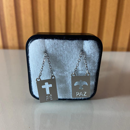 ESCAPULÁRIO INOX VAZADO FÉ E PAZ (6 UNIDADES)