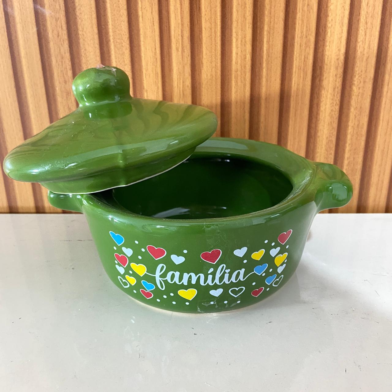 PANELINHA DE PORCELANA VERDE FAMÍLIA (1 UNIDADE)