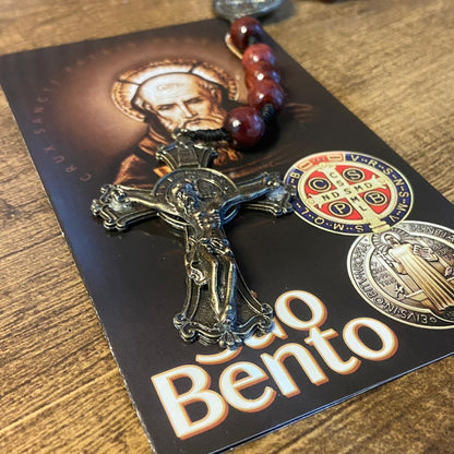 TERÇO DE MADEIRA MEDALHA SÃO BENTO OURO VELHO 10MM (1 UNIDADE)
