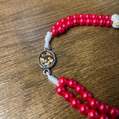 TERÇO PULSEIRA PÉROLA VERMELHA SÃO JOSÉ (6 UNIDADES)