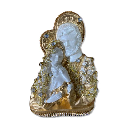 BUSTO DE GESSO SAGRADA FAMÍLIA DECOUPAGE DOURADO 20CM (1 UNIDADE)