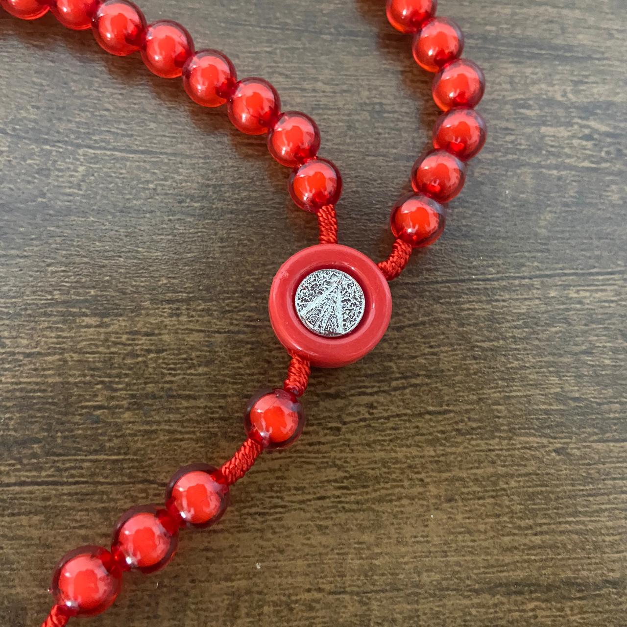 TERÇO NOSSA SENHORA APARECIDA  VERMELHO 10MM (6 UNIDADES)