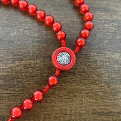 TERÇO NOSSA SENHORA APARECIDA  VERMELHO 10MM (6 UNIDADES)