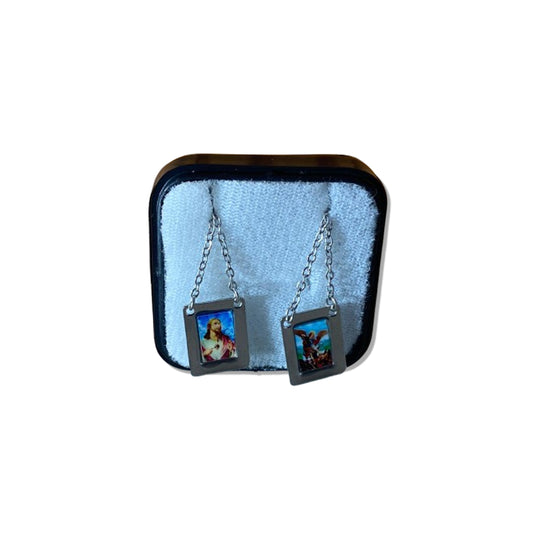 ESCAPULÁRIO INOX  RESINADO COLORIDO SAGRADO CORAÇÃO DE JESUS E SÃO MIGUEL ARCANJO MOD2 (6 UNIDADES)