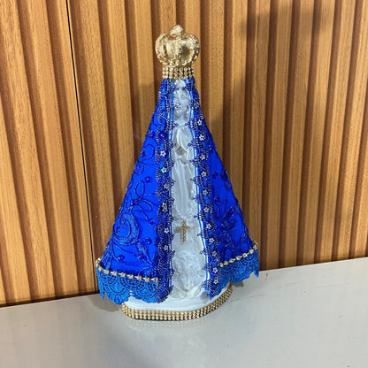 IMAGEM DE GESSO NOSSA SENHORA APARECIDA BRANCA MANTO AZUL COM STRASS 26,5CM (1 UNIDADE)