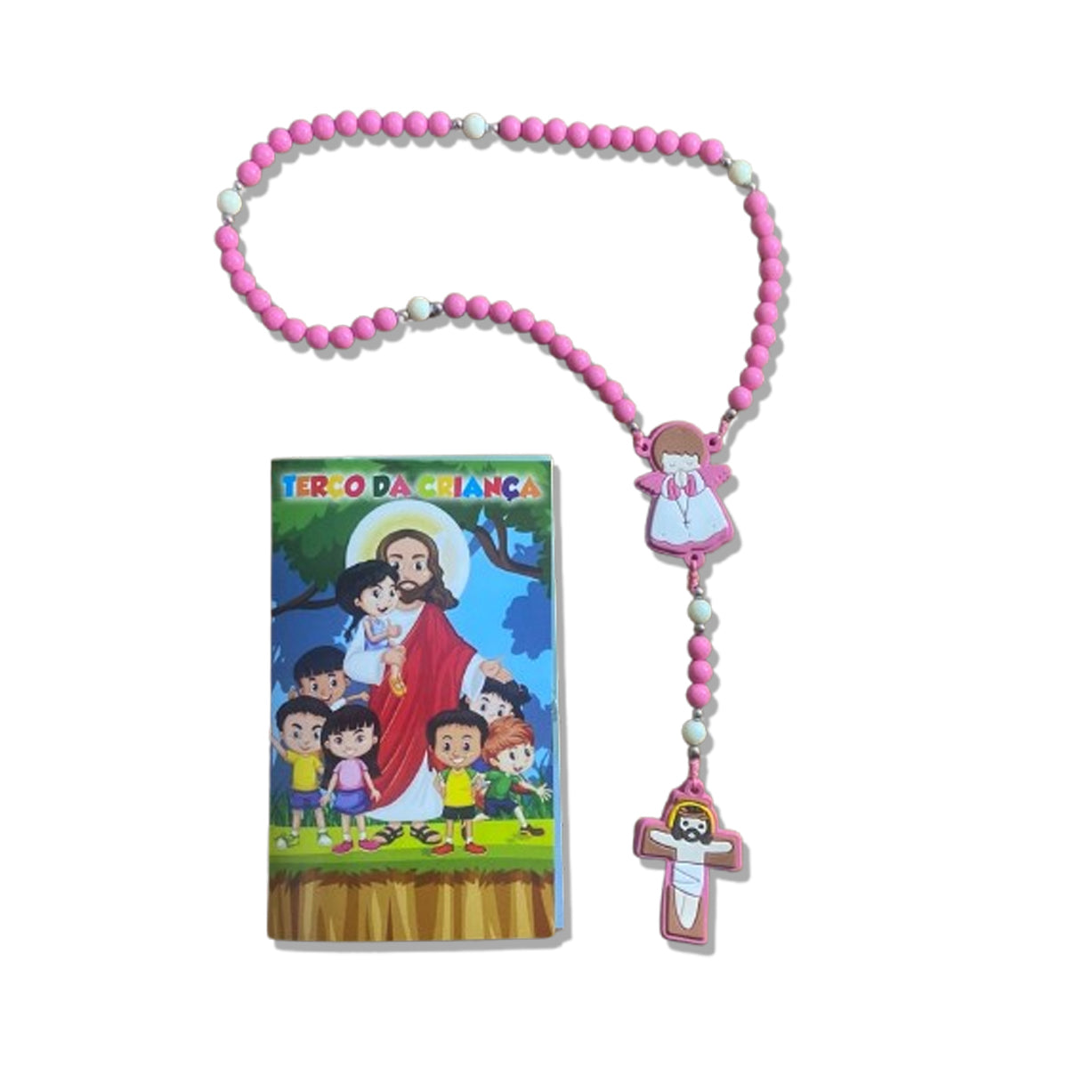 TERÇO DA CRIANÇA ANJO DA GUARDA ROSA 08MM (1 UNIDADE)