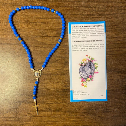 TERÇO PÉROLA AZUL NOSSA SENHORA DAS GRAÇAS 6MM (1 UNIDADE)
