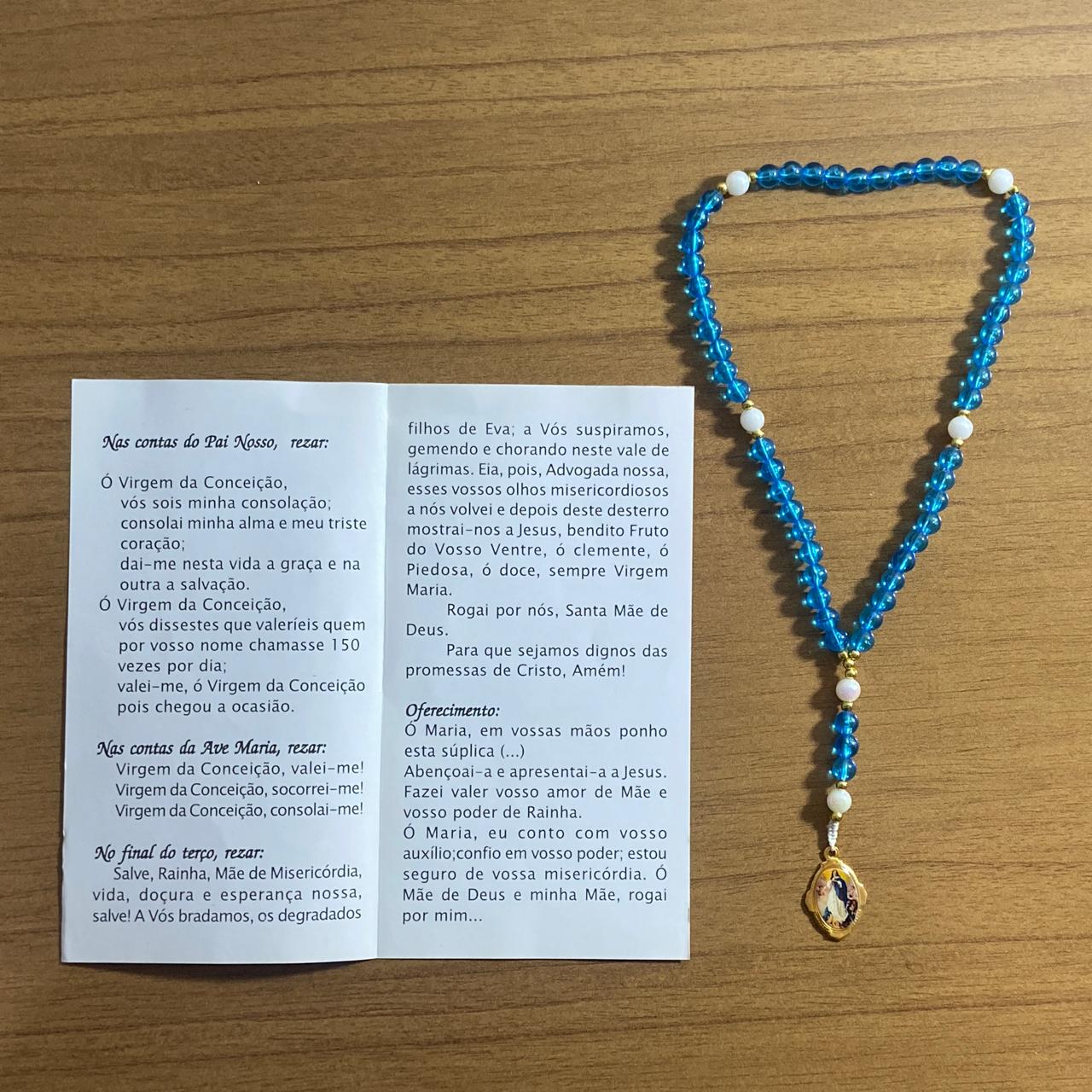 TERÇO PÉROLA AZUL NOSSA SENHORA DA IMACULADA CONCEIÇÃO 6MM (1 UNIDADE)