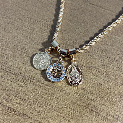 PULSEIRA DOURADA MEDALHA SAO BENTO FÉ E NOSSA SENHORA DAS GRAÇAS (6 UNIDADES)