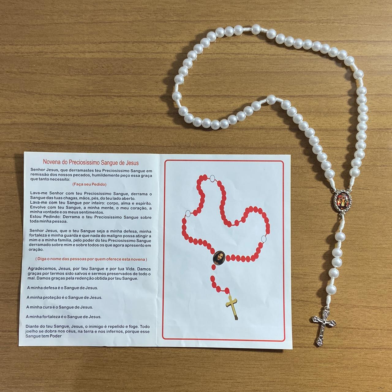 TERÇO PÉROLA PRECIOSÍSSIMO SANGUE DE JESUS 8MM (1 UNIDADE)