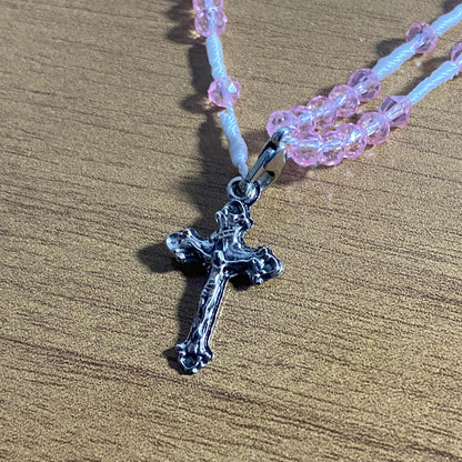 TERÇO PULSEIRA CRISTAL NOSSA SENHORA APARECIDA ROSA TRANSPARENTE  (3 UNIDADES)