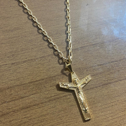 CORRENTE DOURADA CRUZ  JEUS CRISTO RESSUSCITADO ( 1 UNIDADE)