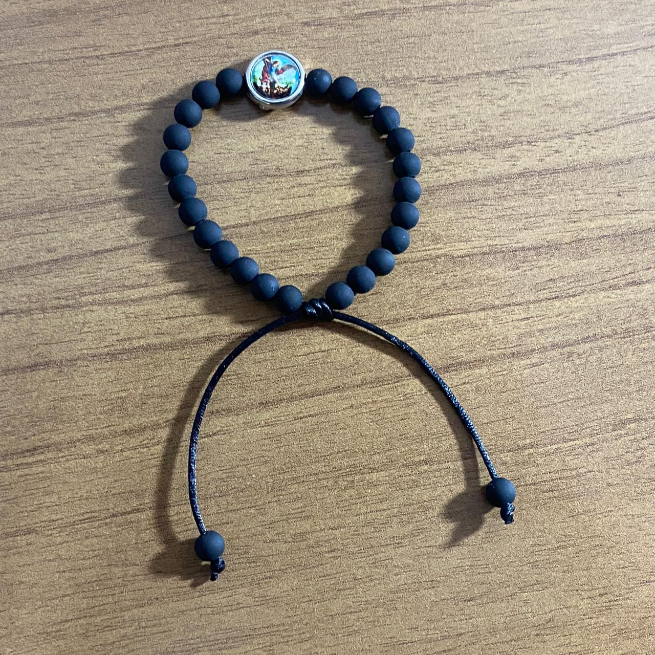 PULSEIRA EMBORRACHADA SÃO MIGUEL ARCANJO PRETA REGULÁVEL (6 UNIDADES)