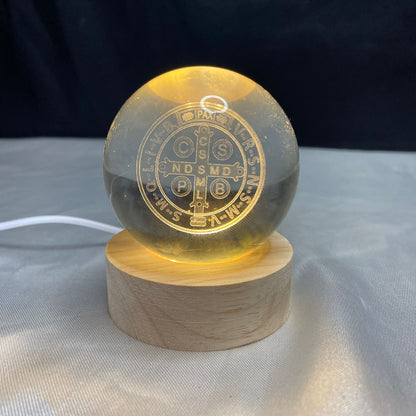 LUMINÁRIA LED BOLA DE VIDRO MEDALHA SÃO BENTO (1 UNIDADE)