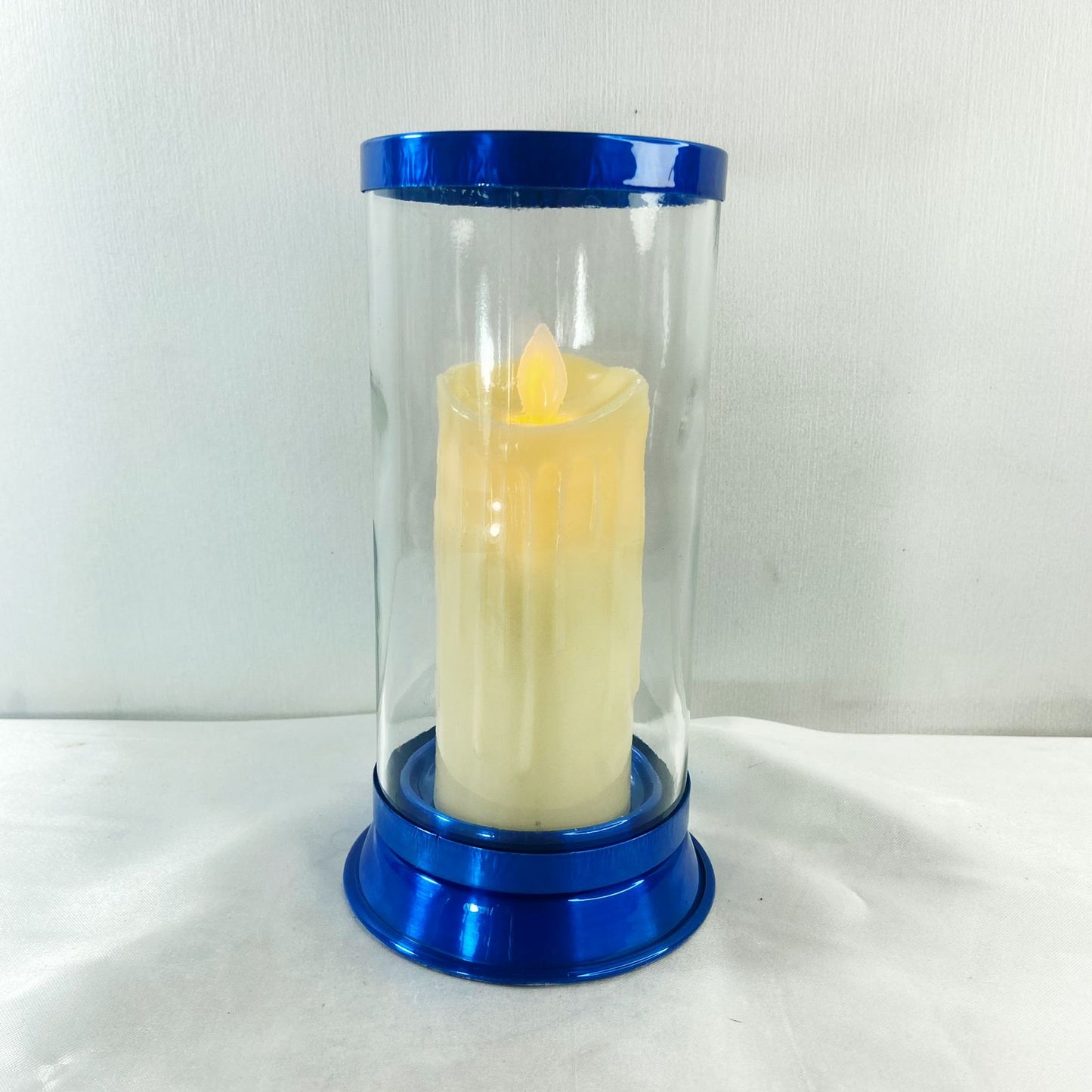 PORTA VELA DE VIDRO G AZUL 18CM (1 UNIDADE)