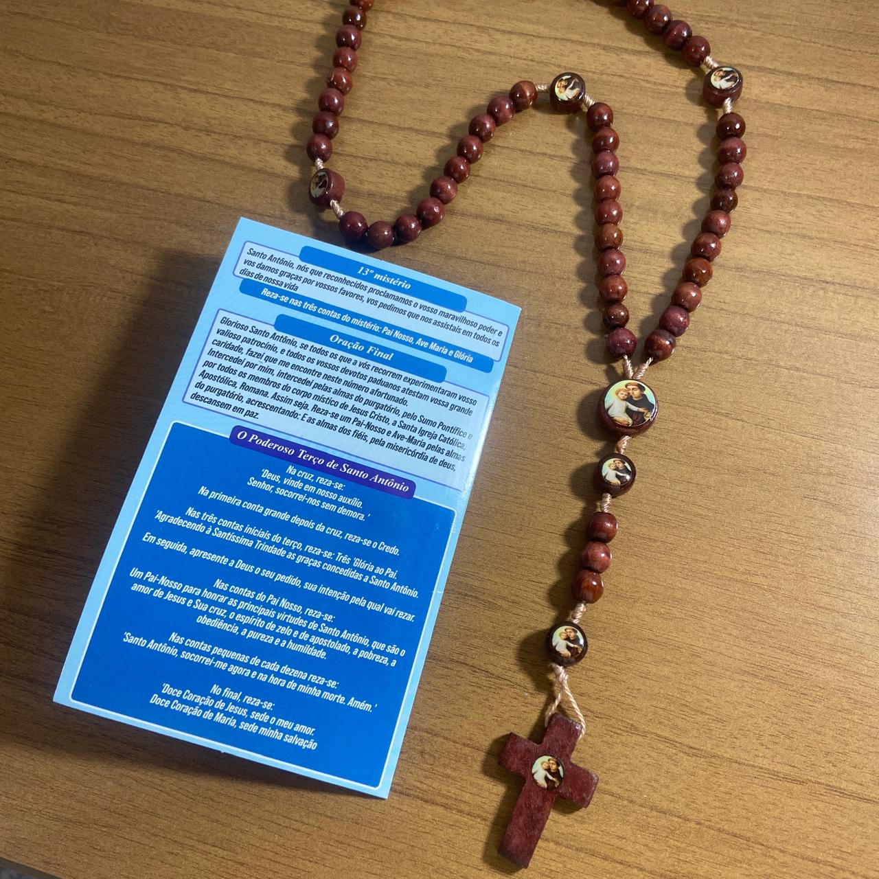TERÇO DE MADEIRA SANTO ANTÔNIO 7 MEDALHAS 08MM (3 UNIDADES)