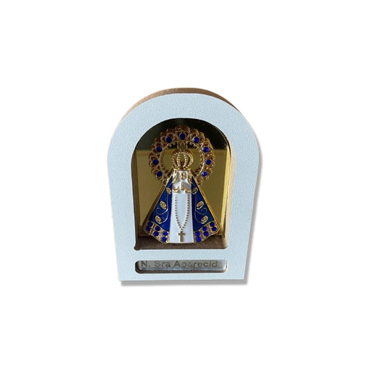 ADORNO DE MESA MDF BRANCO NOSSA SENHORA APARECIDA ESPELHADO 9,8CM (1 UNIDADE)