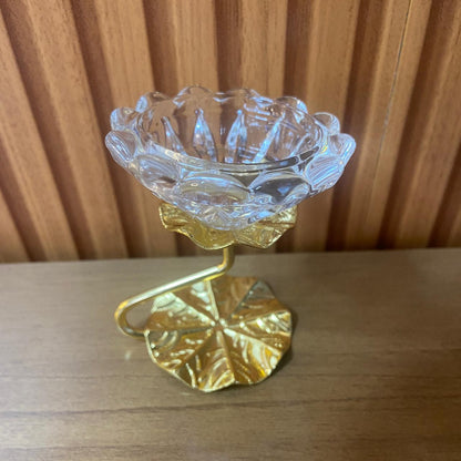 CASTIÇAL DE VIDRO CRISTAL COM SUPORTE DOURADO 8CM (1 UNIDADE)