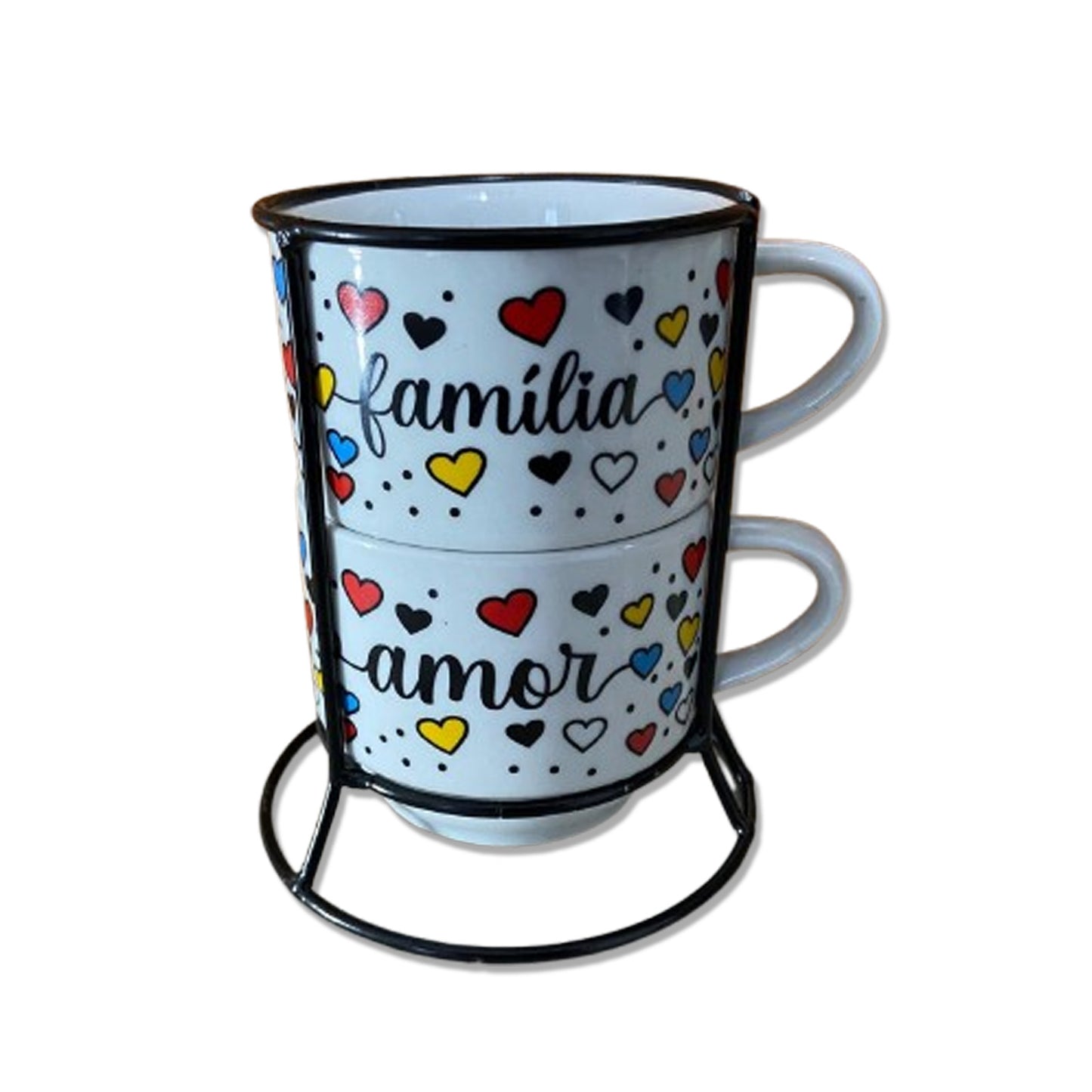 XÍCARA BRANCA EMPILHÁVEL FAMÍLIA E AMOR  ( 2 UNIDADES)