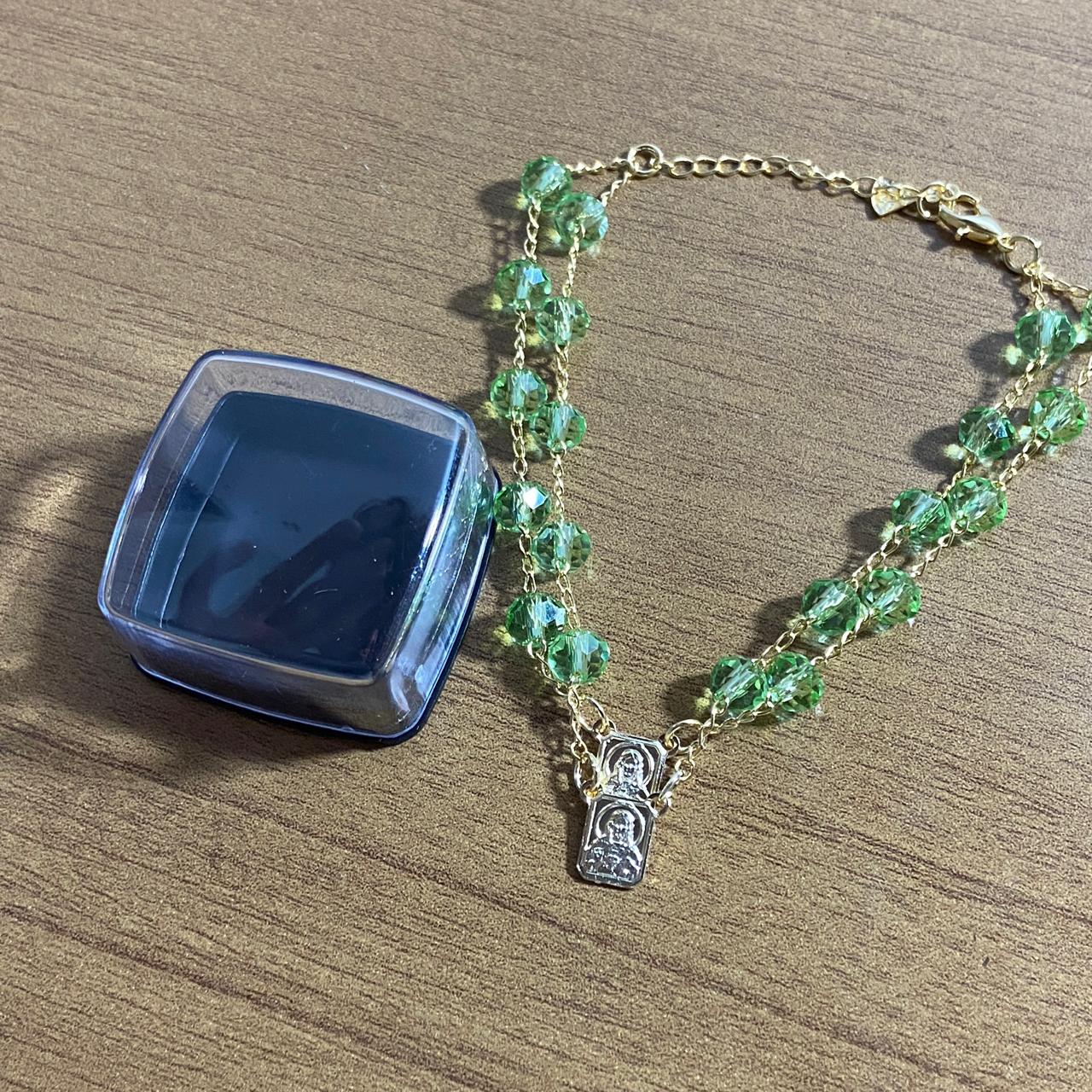 PULSEIRA ESCAPULARIO CRISTAL VERDE CLARO TRANSPARENTE (3 UNIDADES)