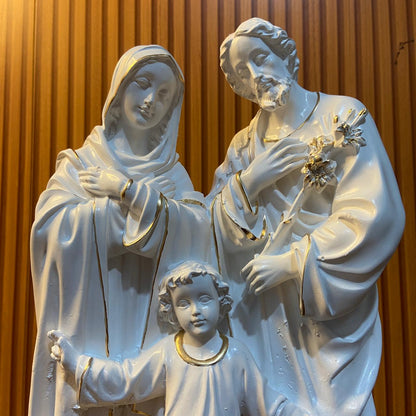 IMAGEM DE GESSO SAGRADA FAMÍLIA BRANCA E DOURADA 41CM (1 UNIDADE)