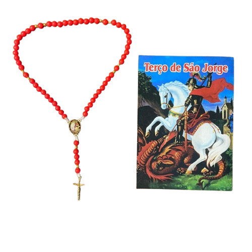TERÇO PÉROLA VERMELHA  SÃO JORGE 6MM (1 UNIDADE)