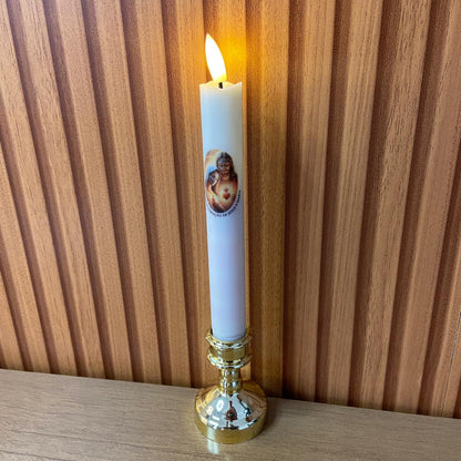 VELA ELETRÔNICA PALITO COM PEDESTAL SAGRADO CORAÇÃO DE JESUS E IMACULADO CORAÇÃO DE MARIA 25CM (1 UNIDADE)