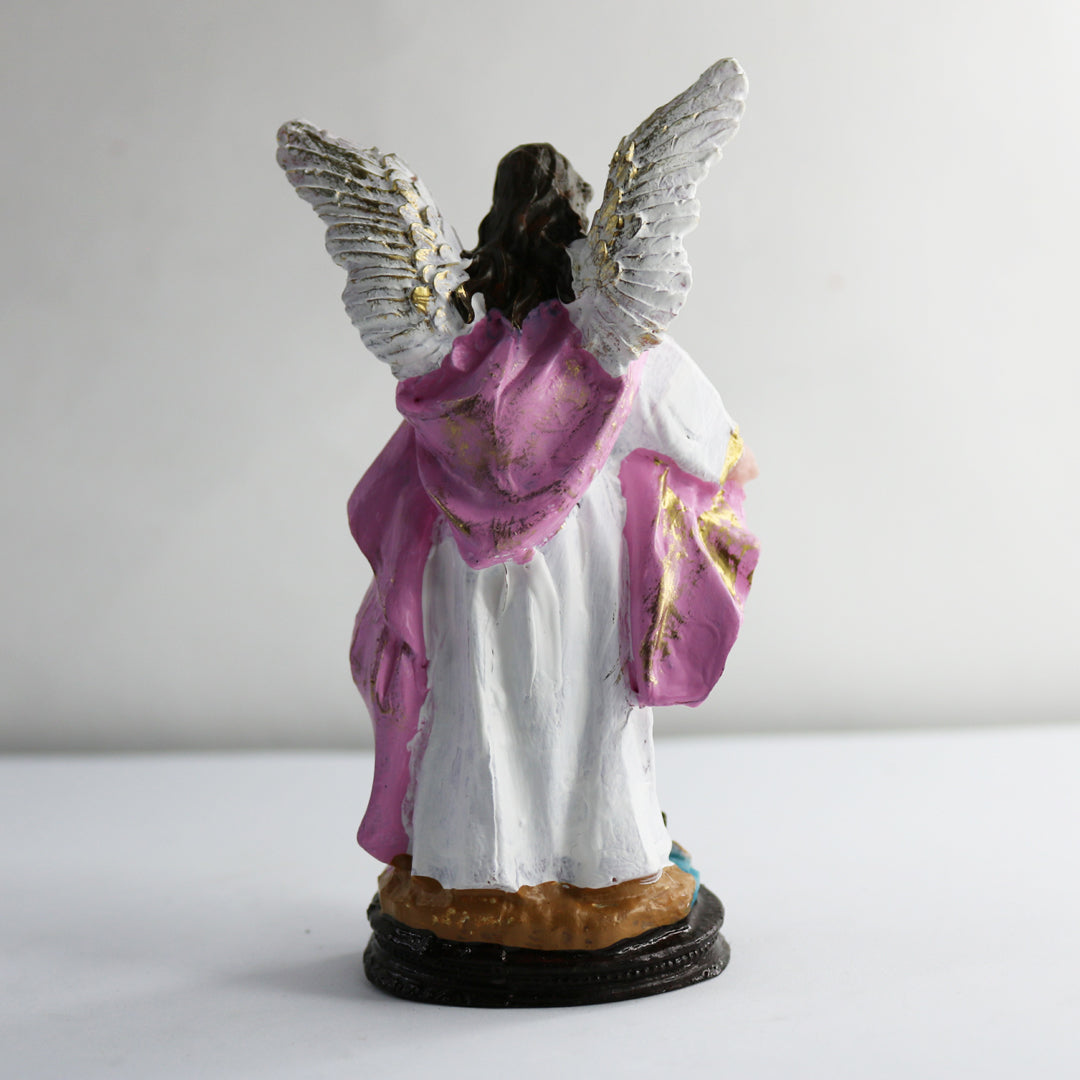 IMAGEM DE RESINA NACIONAL ANJO DA GUARDA ROSA COM CRIANÇA 14CM (1 UNIDADE)