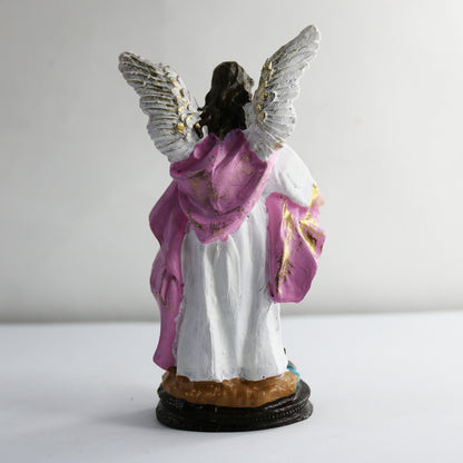 IMAGEM DE RESINA NACIONAL ANJO DA GUARDA ROSA COM CRIANÇA 14CM (1 UNIDADE)