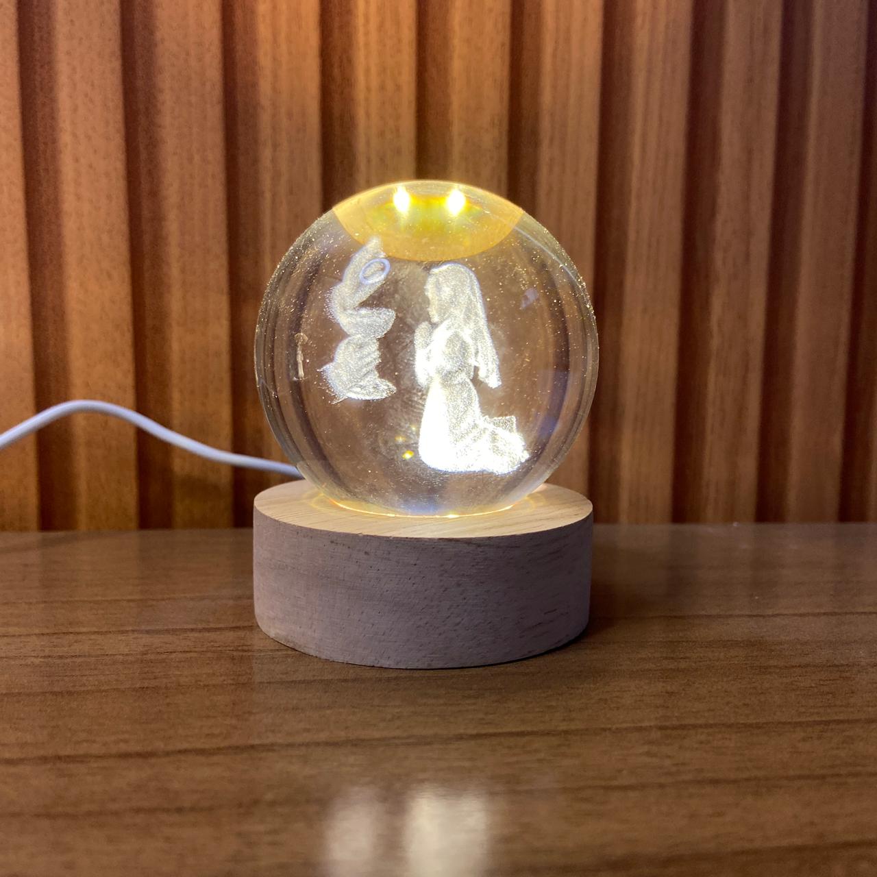 LUMINÁRIA LED BOLA DE VIDRO PRIMEIRA EUCARISTIA MENINA (1 UNIDADE)