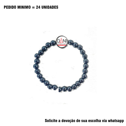 PULSEIRA HEMATITA COM MEDALHA PERSONALIZADA 6MM (1 UNIDADE)