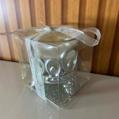 VELA DECORATIVA NO VIDRO COM SUPORTE DETALHADO 06CM (1 UNIDADE)