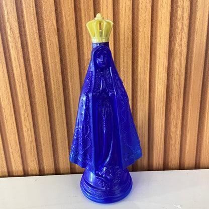GARRAFA PORTA AGUA BENTA NOSSA SENHORA APARECIDA AZUL COM TAMPA DOURADA 350ML (1 UNIDADE)
