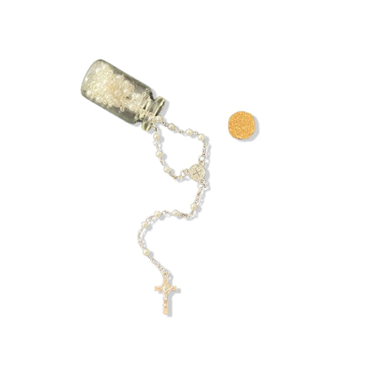 TERÇO NA GARRAFA SÃO BENTO PÉROLA 4MM (12 UNIDADES)