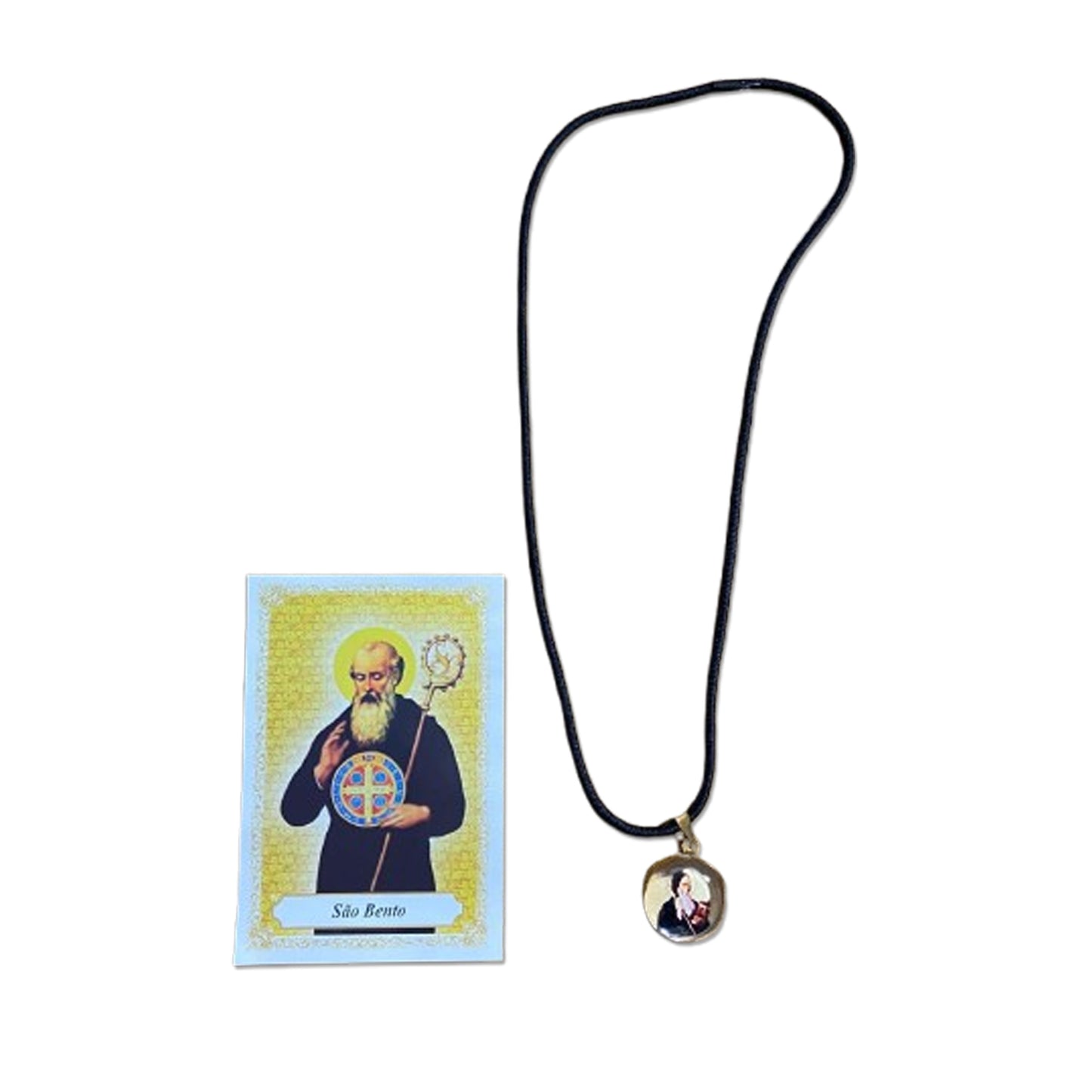 CORDÃO COM MEDALHA DE VIDRO SÃO BENTO (6 UNIDADES)