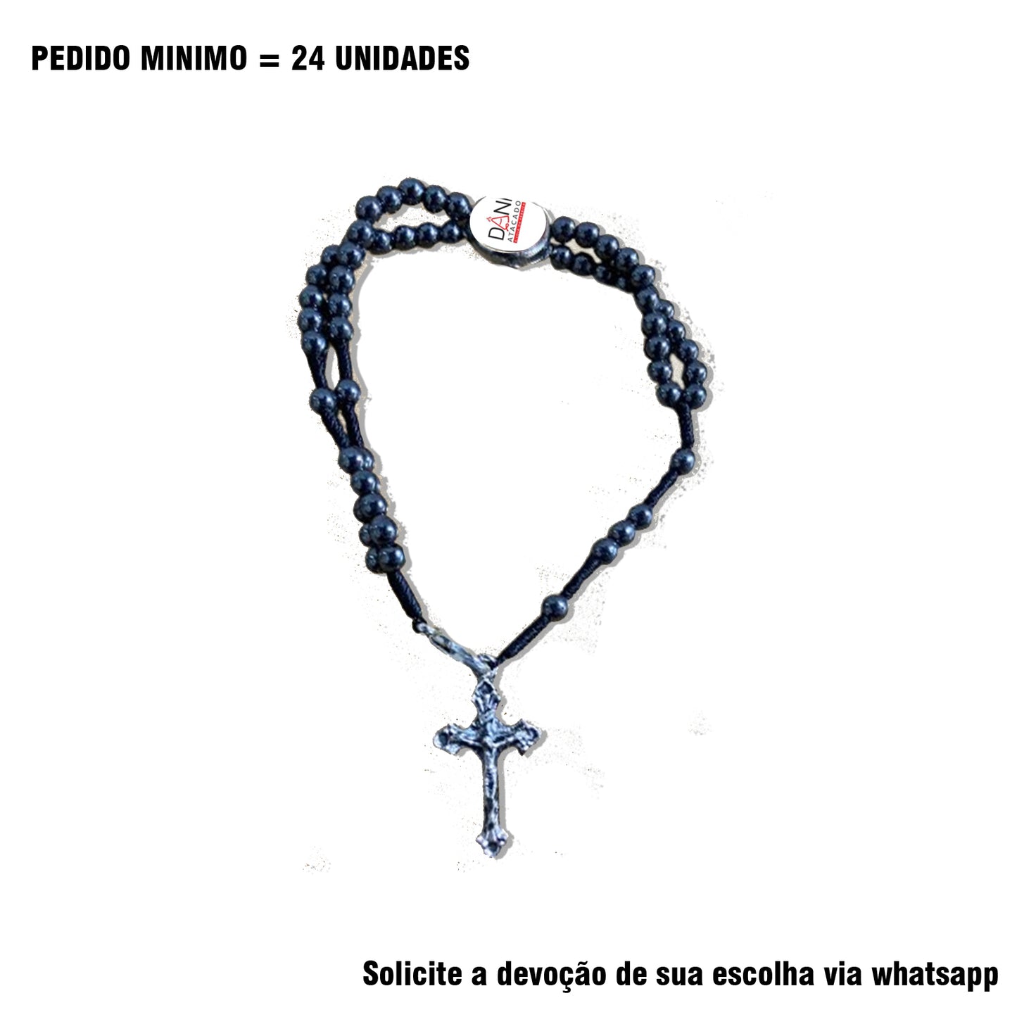 TERÇO PULSEIRA HEMATITA MEDALHA RESINADA PERSONALIZADO 04MM  ( 1 UNIDADE)