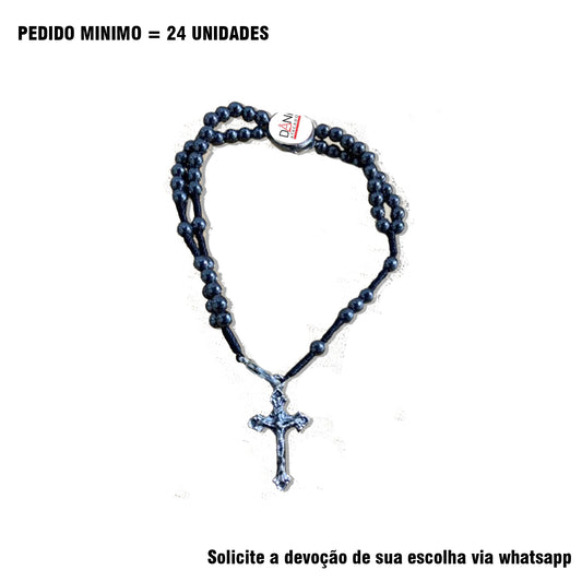 TERÇO PULSEIRA HEMATITA MEDALHA RESINADA PERSONALIZADO 04MM  ( 1 UNIDADE)