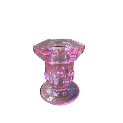 CASTIÇAL DE VIDRO ROSA 5,8CM (1 UNIDADE)